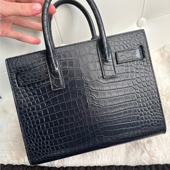 Saint Laurent Midnight Croc Embossed Tote - Picture 9 of 11
